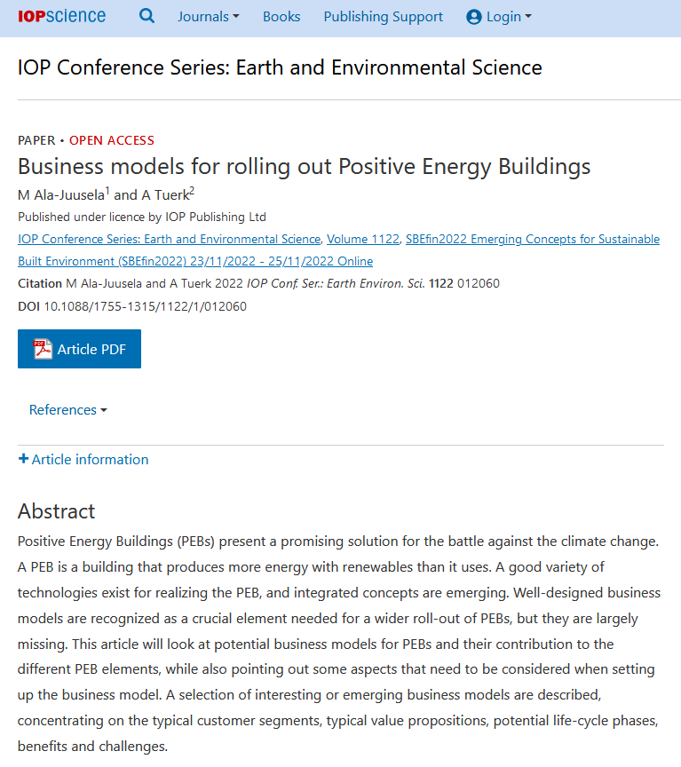 Business models for rolling out Positive Energy Buildings